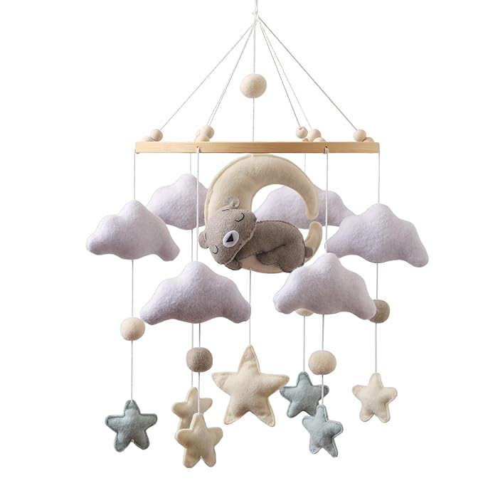 Baby Mobile for Crib – Handmade Hanging Felt Nursery Mobile – Fits Most Crib Arms – Gender-Neutral Boho Nursery Decor & Baby Gift