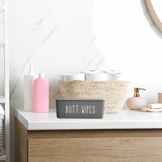 Butt Wipes Dispenser 7.28" L * 4.80" W * 2.75" H, Bathroom Flushable Baby Wipes Container Holder Nursery