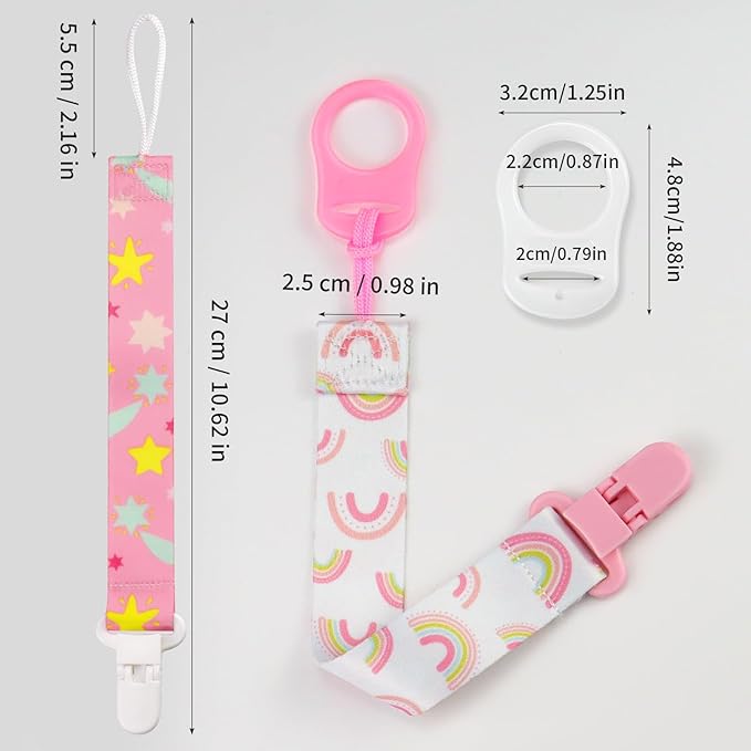 4 Pack Pacifier Clips for Boys Girls, Dummy Clips Baby with Adapters, Silicone Binky Clips for Baby Teething Toys Baby Shower (Pink+White)