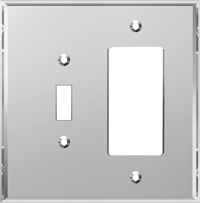 LIDER Reflective Acrylic Combination Wall Plate, Mirrored Double Switch Plate, Combo Toggle Switch and Decorator Outlet Cover, Acrylic Glass, Oversized 2-Gang 5.25" x 5.25", LWP-1131O-ASV, Silver