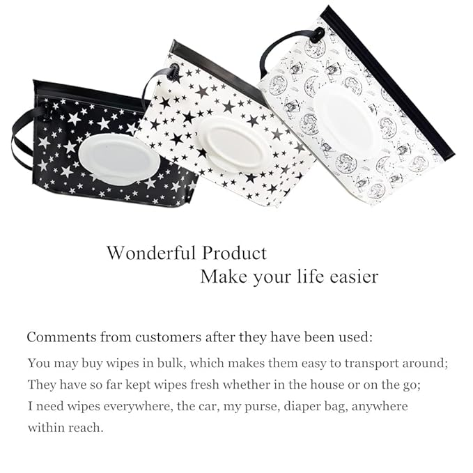 Portable Refillable Wet Wipe Pouch, Reusable Travel Wipes Holder & Case, Lightweight Flushable Diaper Wipes Container for Baby (Moon Girl)