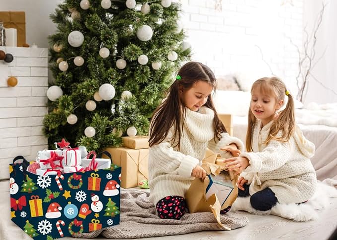 Essme Rectangular Christmas Basket,Cute Baskets Empty with Handles, Snowmen Basket Gifts for Kids Room Decor,Boys and Girls,Candy Bins.(Christmas).
