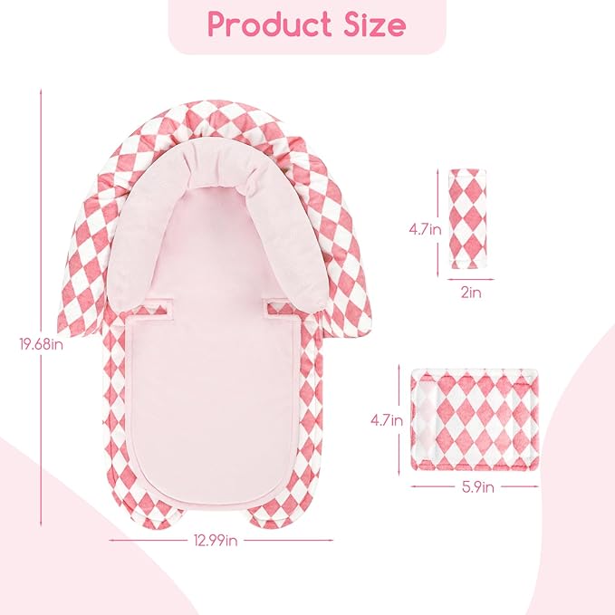GFU Baby Car Seat Head Support for Newborn, 2 in 1 Infant Car Seat Head Body Support with Strap Pads, Soft Stroller Cushion Pillow Insert for Girls, Fits for Stroller, Swing, Pink Diamond