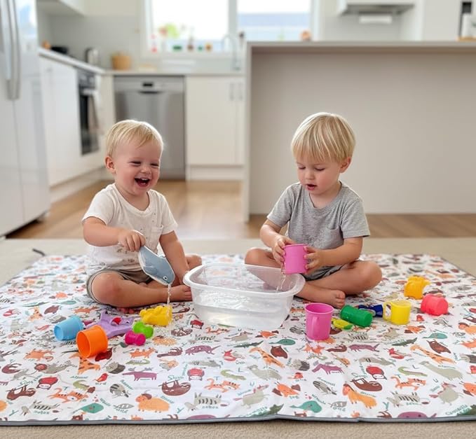 Waterproof High Chair Splat Mat – Machine Washable Floor & Table Protector for Baby Feeding, Art & Crafts, Outdoor Use (Zoo, 57x59 Inch)