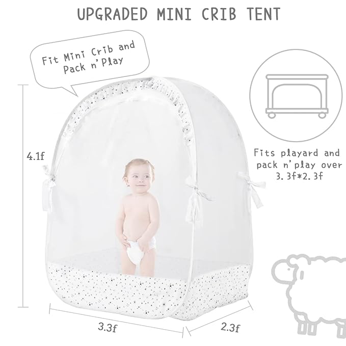 L RUNNZER Baby Pack N Play Tent, Pack and Play Canopy to Keep Baby in, Portable Crib Net for Playards, Mini Crib Tent with See Through Mesh, Easy Installation and Transportation White+stars
