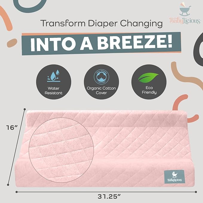 Contoured Baby Changing Pad – Waterproof & Breathable Diaper Changing Pad | Removable Washable Cover, Non-Slip Base & Safety Strap | Standard Size for Dresser & Changing Table Pads