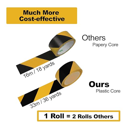 Hazard Warning Safety Stripe Tape Caution Tape Roll Waterproof Anti Slip Non-Abrasive Self-Adhesive Floor Marking Tape (2”x 36 Yards, Yellow-Black, 4)