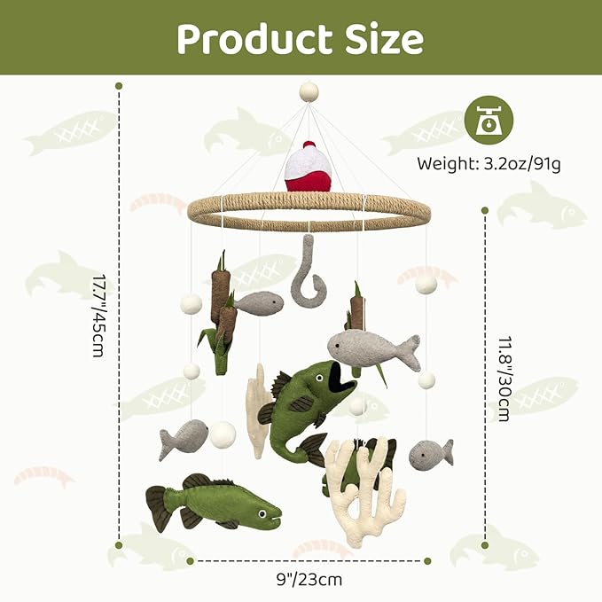 Baby Mobile for Crib Fishing Crib Mobile for Boys Handmade Vintage Hunting Nursery Decor for Infant Bedroom Hanging Rustic Lake House Decor Gone Fishing Party Decorations Baby Shower Gift