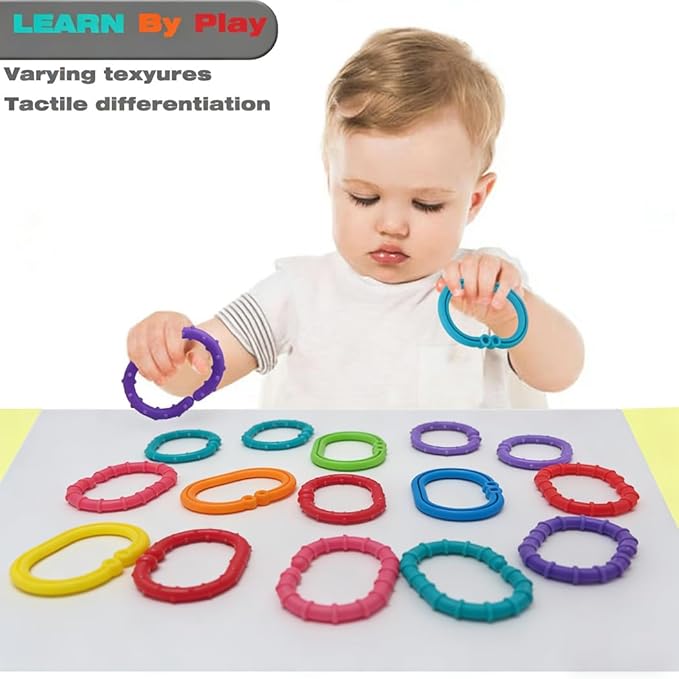Baby Toys Links-to-Go Car Seat and Hanging Stroller Ring Toy, Larger Connecting Ring Travel Accessory Set