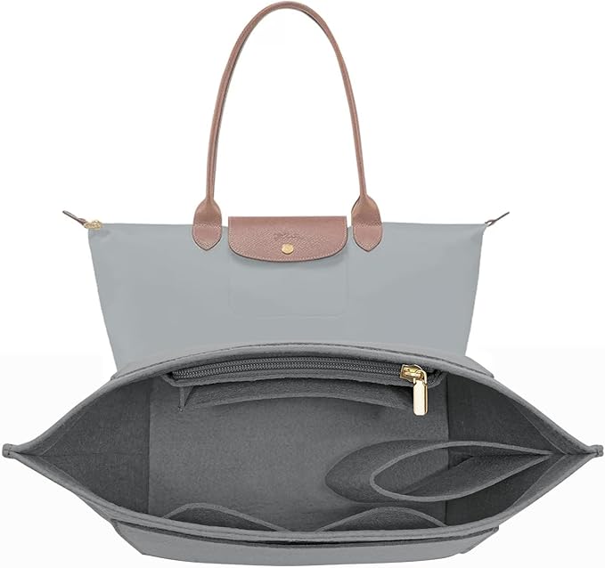 Felt Purse Organizer Insert for Longchamp Le Pliage S Handbag Insert (Light Grey, Small)