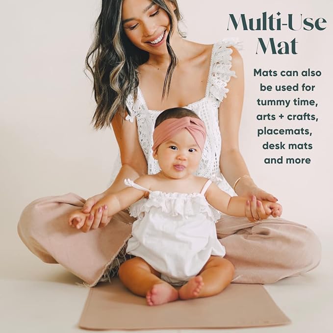 Ava + Oliver Vegan Leather Baby Changing Mat (16 X 30 in) - Multipurpose Wipeable and Portable Diaper Mat - Foldable for Travel (Tan Scallop)