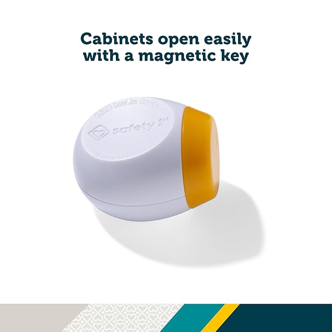 Safety 1st Adhesive Magnetic Cabinet Locks, Includes 20 Child Locks for Cabinets & Drawers, 2 Keys, White