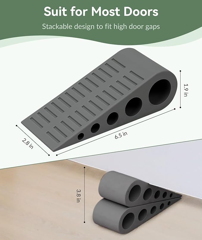 Original Patented Door Stoppers for Bottom of Door, Non Slip Rubber Doors Stop, Doors Wedge for Carpet, Hardwood and Tile (3 Pack, Pink)
