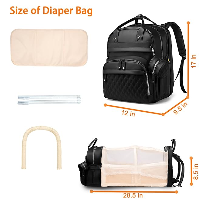 Baby Diaper Bags with Changing Station, Waterproof Diaper Bag Backpack for Moms Dads with USB Charging Port, Baby Shower Gifts, Large Capacity diaper backpack, Black