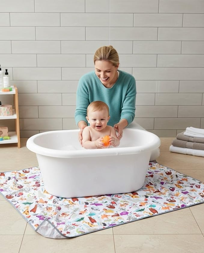 Waterproof High Chair Splat Mat – Machine Washable Floor & Table Protector for Baby Feeding, Art & Crafts, Outdoor Use (Zoo, 57x83 Inch)