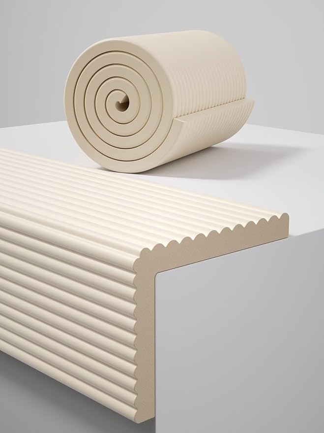 11.8''W Extra-Wide Edge Protector, 6.56FT 0.79''Th Baby Proofing Corner Guards, Safety Furniture Bumper, Pre-Taped, Thick Soft Rubber Foam Padding for Fireplace Table Stair Cabinet (Beige)