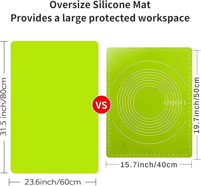 Extra Large Silicone Mat for Kitchen Counter, 31.5x23.6 Silicone Placemats for Kids Non-Stick Table Mat for Dough and Pastry Heat Resistant Mat Countertop Protector, Green