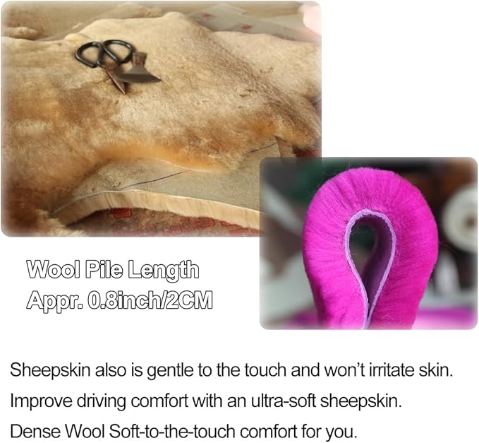 Fluffy Fuzzy Genuine Sheepskin Car Seat Belt Covers for Soft Auto Lambswool Seatbelt Pads, Shoulder Strap Cushion Adults Kids (2, Light Brown)