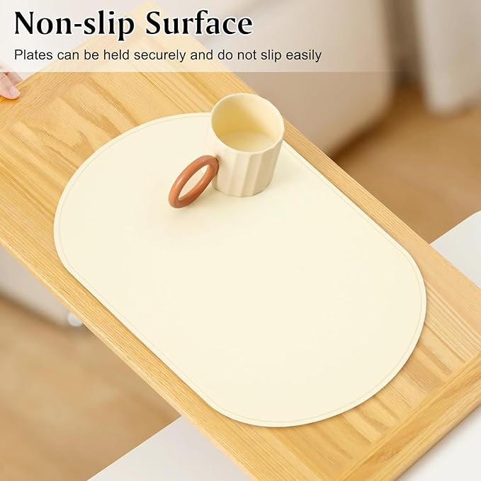 Silicone Placemat Set of 6, Heat Resistant Placemats for Dinning Table, Reusable Portable Kids Baby Placemats, Waterproof Stain-Proof Toddler Food Mats, Easy to Clean Silicone Mat Oval Placemat