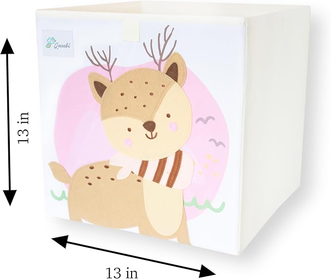Queebi Storage Cube- Organizer for Nursery, Playroom, Bedroom, Closet. Foldable Box 13x13x13 inches. Children's Toy Box, Diaper Caddy, Clothing Basket, Book Bin, Baby Essentials & Gift (Deer)
