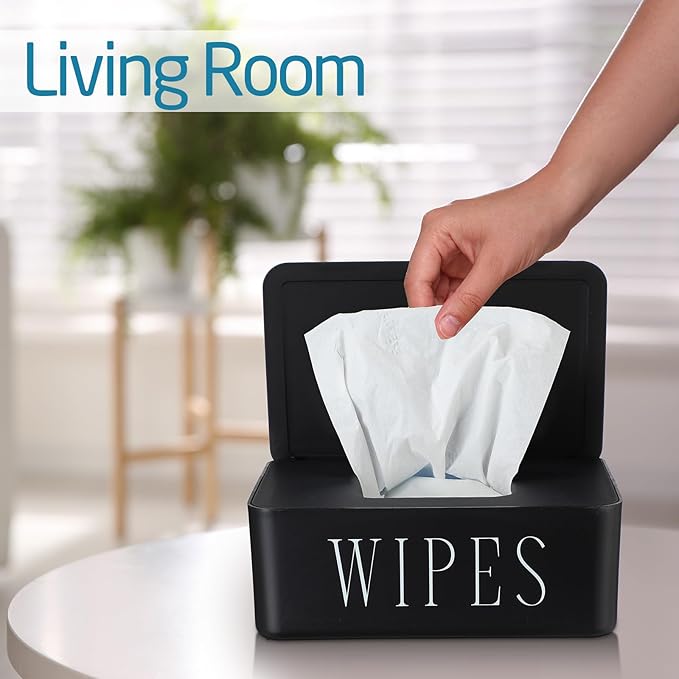 Singhoow 4 Pack Baby Wipes Dispenser Refillable Wipe Holder with Lid Toilet Wipes Container for Bathroom Tissue Paper Storage Box for Home Office (Black)
