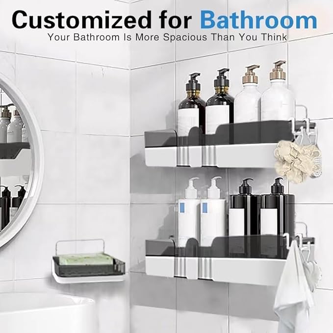 WeshyiGo 2-Pack Shower Caddy, Separable Shower Organizer with Soap Dish and Hooks, No Drilling Double Layer Shower Shelf, Used for Bathroom and Kitchen (Black)