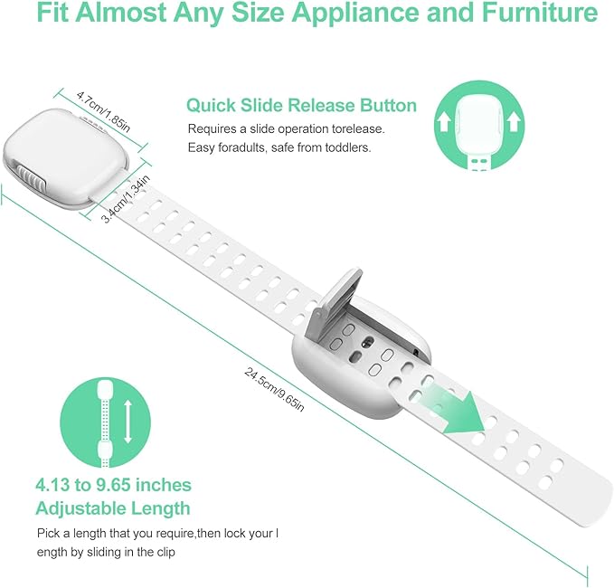 6 Pack Baby Proofing Cabinet Locks, Child Safety Locks with Adjustable Strap Latches for Cabinets and Drawers,Door,Dishwasher,Fridge,Toilet Seat,Cupboard,Trash Can,Washer (White)