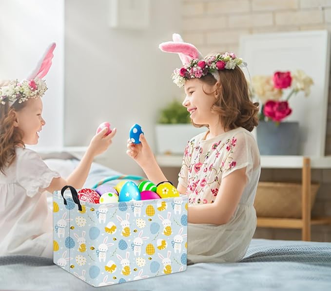 TIBAOLOVER Rectangular Easter Basket Kids Storage Basket Gift Basket Baby Storage Basket Cute Kids Toy Storage Bin Organizer Shelf Book Basket Room Decor(Blue Easter Bunny)