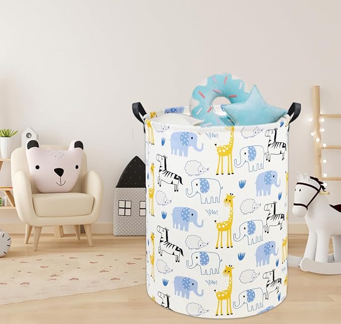 Baby Laundry Basket Baby Hamper for Nursery Girl Kids Hamper Cute Kids Storage Toy Bin Organizer Blue Animal Room Decor for Home(Blue Animal)