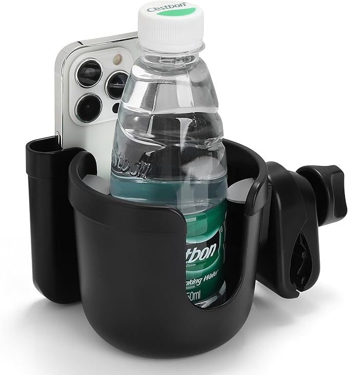 Accmor 2-in-1 Universal Cup Holder with Phone Holder, Stroller Cup Holders, Drinks Bottle Cage for Strollers, Wheelchairs, Walkers, Bicycles, Scooters ﻿