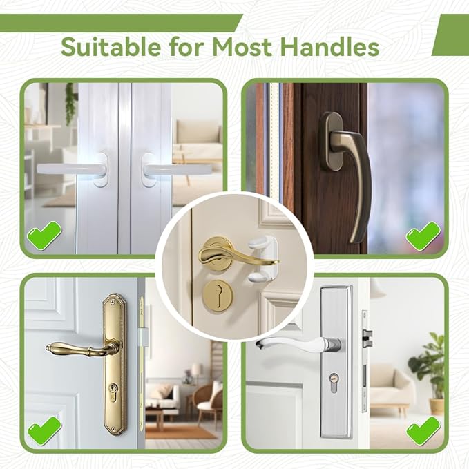 EUDEMON 2 Pack Updated Baby Safety Door Lever Lock, Door Handle Lock for Children & Pets, Child Proof Door Latch Lock, Revolve for 180°, Easy to Operate in Two Directions (White)