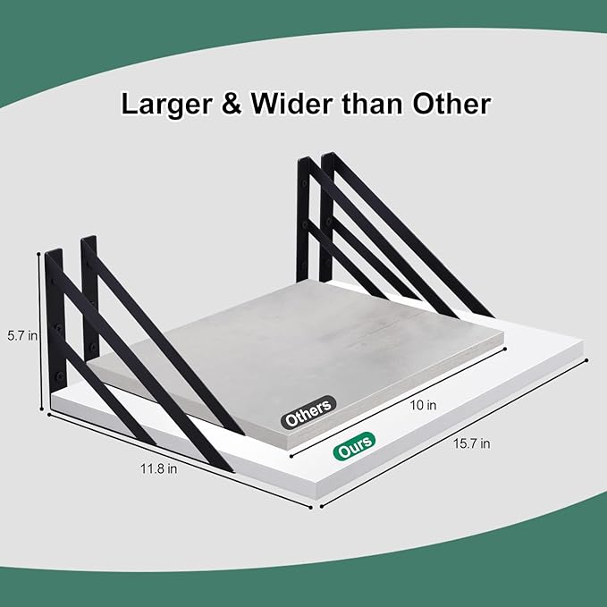 2 Pc Deep Floating Shelves ; 12 Inch Deep Wall Mounted Hanging Shelves for Living Room, Kitchen, Office, Bathroom and Bedroom Decor; Storage and Display Shelf Set (White)
