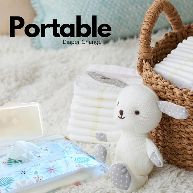 Baby Wipes Dispenser Portable & Refillable Wet Wipe Pouch Pack of 2 Reusable Wipes Holder and Wipe Container, Baby Essential, Makeup Wipe Travel Case - Regular Size, Floral Love