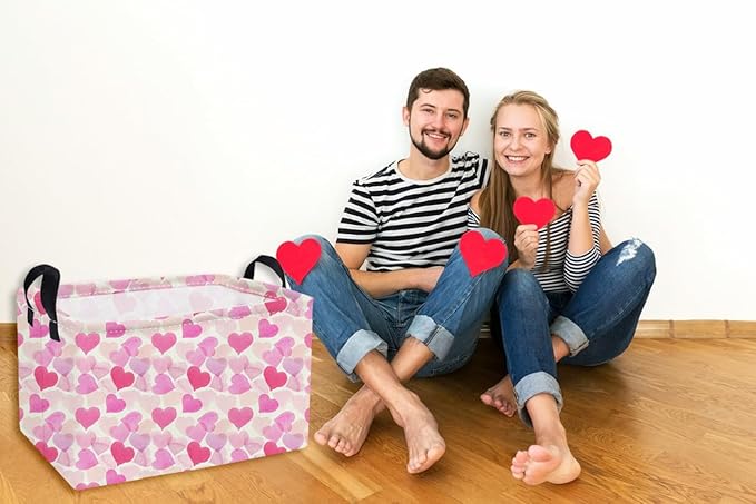 Essme Rectangular Heart Basket Cute Storage Box,Heart Storage Bins Organizer with Handles for Girls Room Decor,Basket,Shelf Basket.(Color Hearts)