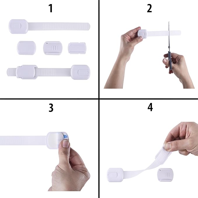 CUTESAFETY - Child Safety Cabinet Locks (2 Pack) – Adjustable Baby Proofing Strap Latches with Strong 3M Adhesive – No Drill Childproof Locks for Drawers, Cabinets, Fridge, Door, Closet, Grey
