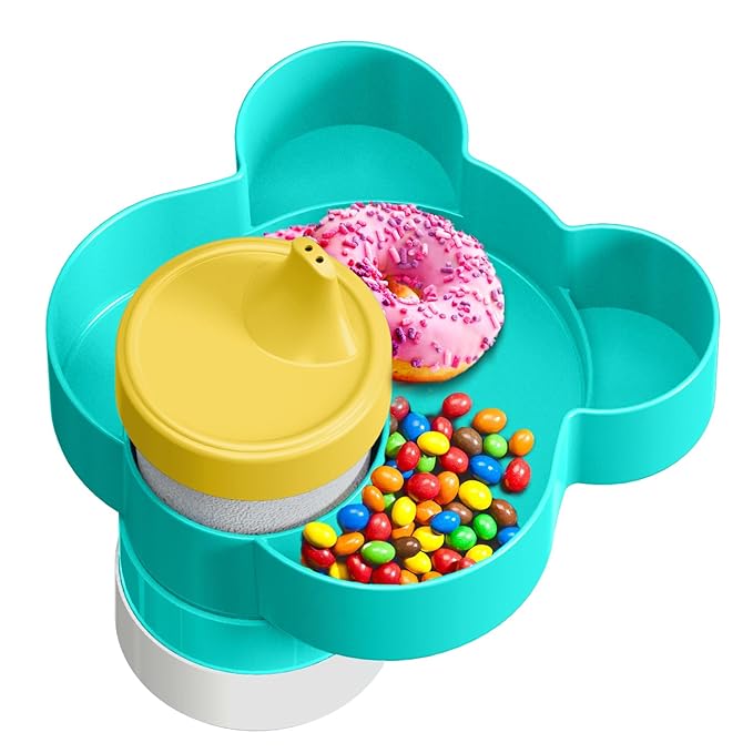 Car Seat Tray - Convert Cup Holder to a Tray for Snacks, Toys, 360 Rotatable for Kids Travel, Anywhere with Cup Holder (Teal)
