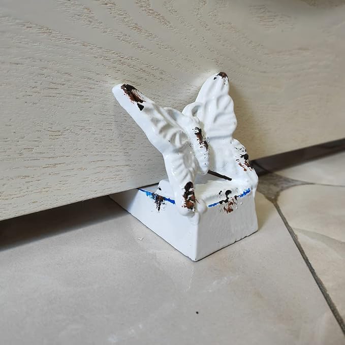 2 Pack Cast Iron Door Stops,Cute Floor Decorative Butterfly Door Stoppers, Farmhouse Vintage Collection Heavy Duty Door Stop Wedge Perfect for Bedroom, Bath and Exterior Doors - White