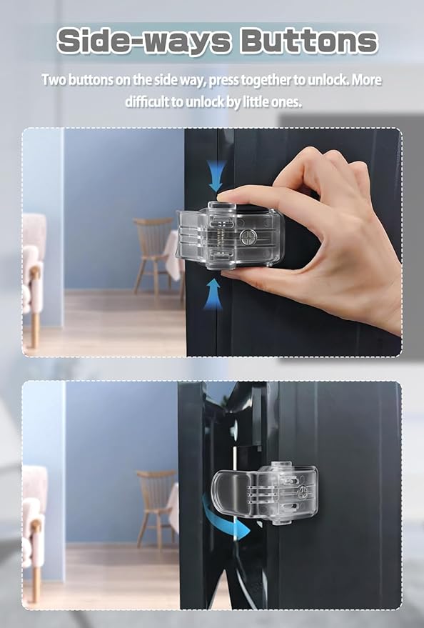 6-Pack Baby Proofing Lock For Drawer, Maveek Child Proof Locks For Corner Drawer Thinner Door Cabinet Kitchen Cupboard Dresser Fridge, Childproof Furniture Latch For 0-12 Month Infant (6 Clear)