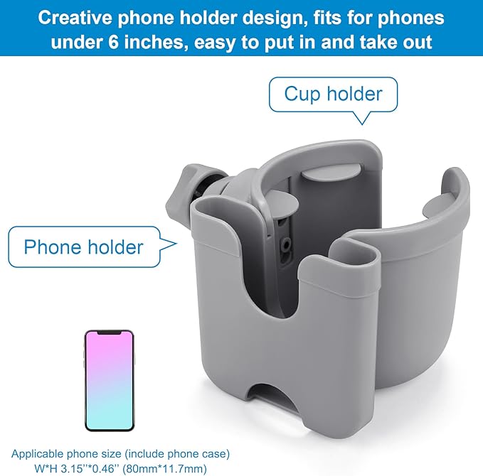 Accmor Stroller Cup Holder with Phone Holder, Bike Cup Holder, Universal Cup Holder for Uppababy Nuna Doona Strollers, 2-in-3 Cup Phone Holder for Stroller Bike Accessory