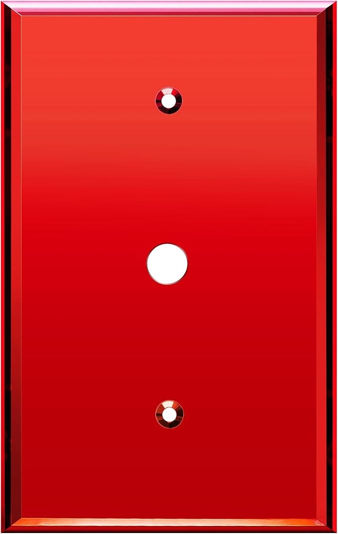 LIDER 0.406" Diameter Hole Wall Plate, Temperature/Impact Resistant, Mirrored, Plexiglass Multimedia Wire Cover, Acrylic glass, Reflective Finish, Modern, Oversized 1-Gang 5.25" x 3.44", Red