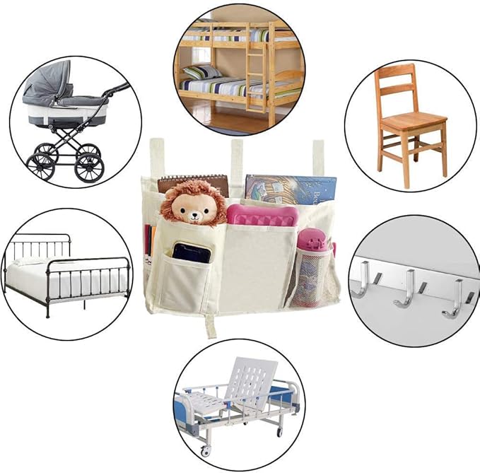 Sugaroom Bedside Storage Caddy, Bunk Bed Organizer Bed Storage Pocket Bedside Organizer Hanging Bed Storage Caddy for College Dorm Room, Hospital Bed Rails, Baby Bed, Camp (White)