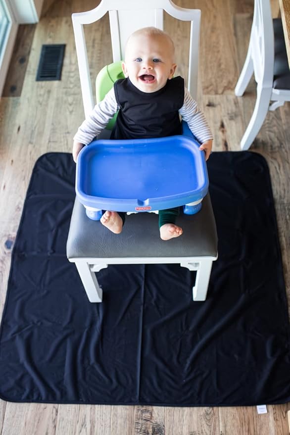 BapronBaby Minimalist Black Splash Mat - Waterproof Catch-All for Under High Chairs, Floors, Tables, Playtime or Arts & Crafts - Machine Washable - 45" x 45”
