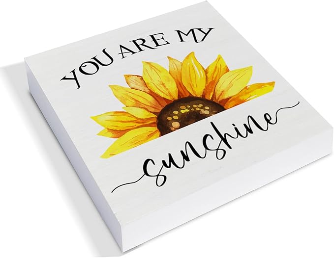 Country Sunflower Wood Box Sign Decor Desk Sign You are My Sunshine Sunflower Quote Wooden Box Block Sign Rustic Home Office Shelf Wall Decoration