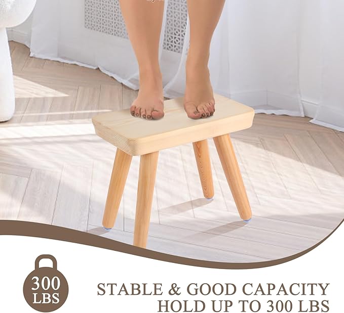 Wooden Step Stool for Kids, 9.8’’ inch Solid Kids Step Stool with Four Detachable and Assembled Legs, Anti-Slip Step Stools for Bathroom, Kitchen, Bedroom, Plant Stand