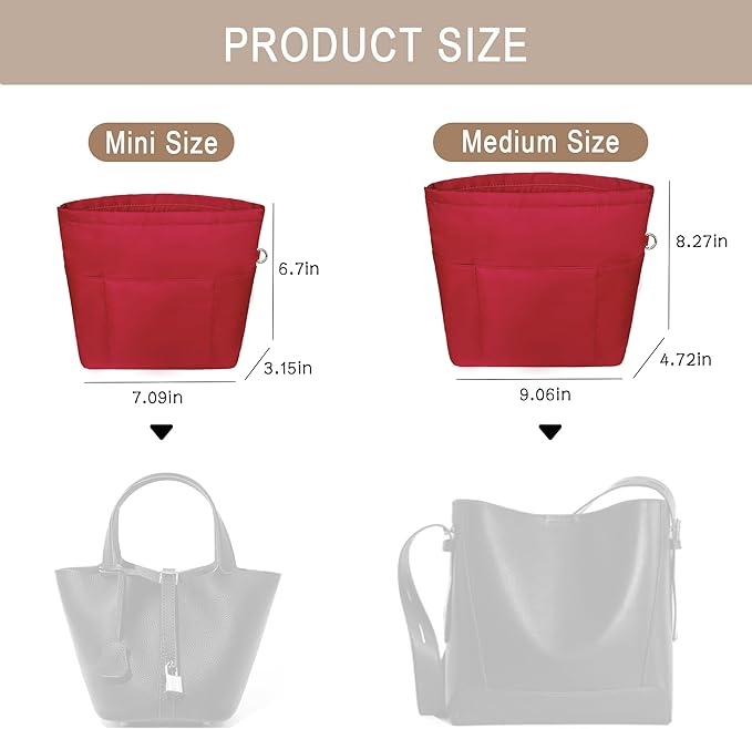 Vercord Purse Insert Organizers for Petite Tote Bag Organizer Insert Inside Handbag Shaper with Zipper Red Mini