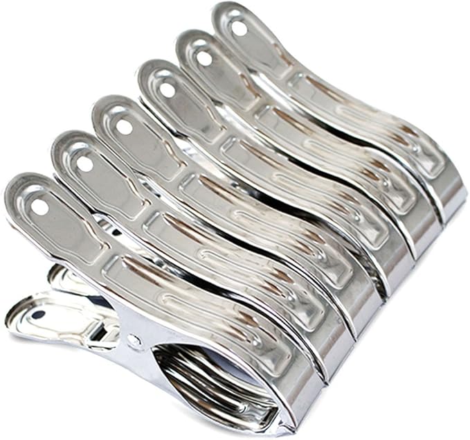 FOMMEN Large Heavy Duty Metal Clothespins 6 Packs Stainless Steel Clothespin,Big Beach Chair Towel Clips,Clamp for Quilt,Outdoor Light Clips