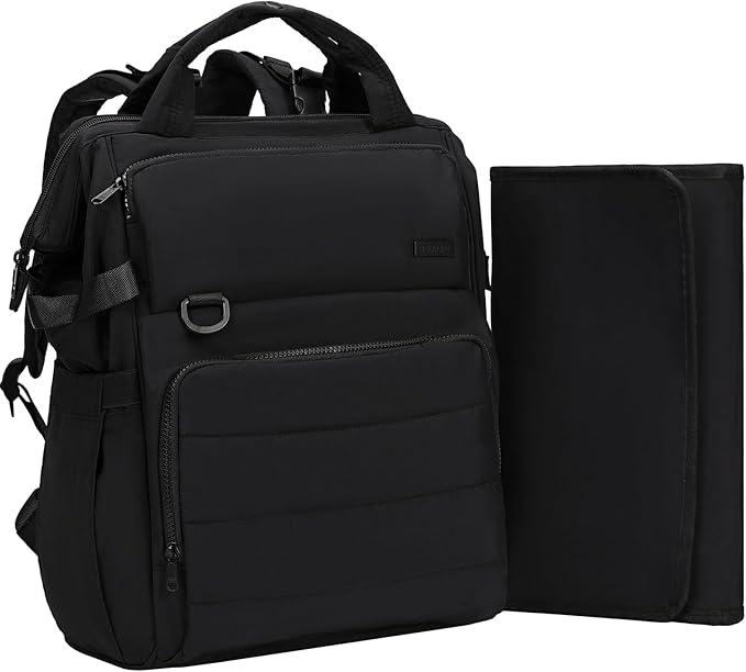 BELALIFE Baby Diaper Backpack Bag, Baby Essentials Travel Backpack for Moms Dads, with Changing Pad, Insulated Bottle Holders & Stroller Straps, Black