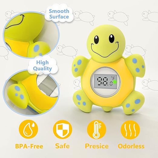 Baby Bath Thermometer Floating Toy, Baby Safety Tub Temperature Water Thermometer, Bathing Toy for Swimming Pool - Kid Toddler Baby Essentials for Newborn, Baby Shower Gifts for Mom (Turtle)