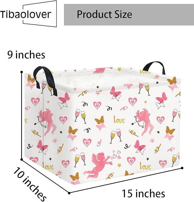 TIBAOLOVER Rectangular Valentines Basket for Women Girls Storage Bin Organizer Box Shelf Room Decor(Love Butterfly)