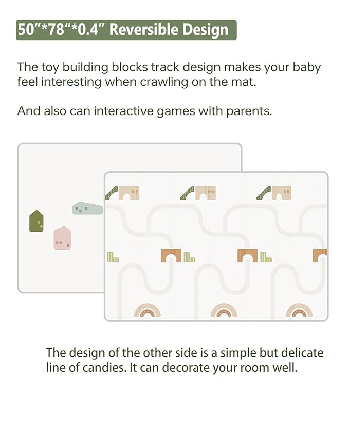 BG-BABYGO Baby Play Mat Foldable Baby Floor Play Mat Large Soft Foam Playmat for Babies Reversible Waterproof Padded Playmats Portable Thick Crawling Mat for Indoor Outdoor(50"*78"*0.4")